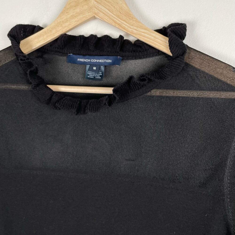 French Connection Lindsey Sheer Yoke Long Sleeve Sweater Dress Black Size M - Picture 11 of 12